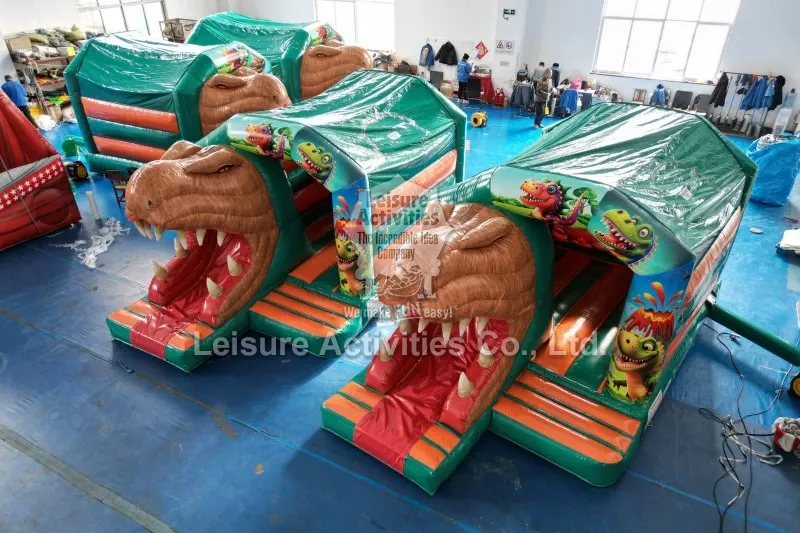 Small Inflatable Multiplay Bouncy Castles T Rex With Slide